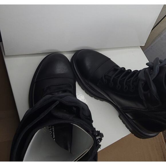 Beautiisoles by Robyn Women Zoey Black Leather Zip Lace up Combat Boots Size 5 - Picture 8 of 13